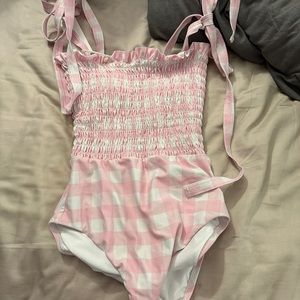 Minnow swim x Stoney Clover Lane ruched pink gingham one piece